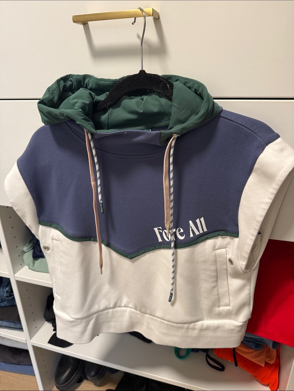 Force All Colorblock Hooded Crop Sweatshirt in Navy, Cream & Green
